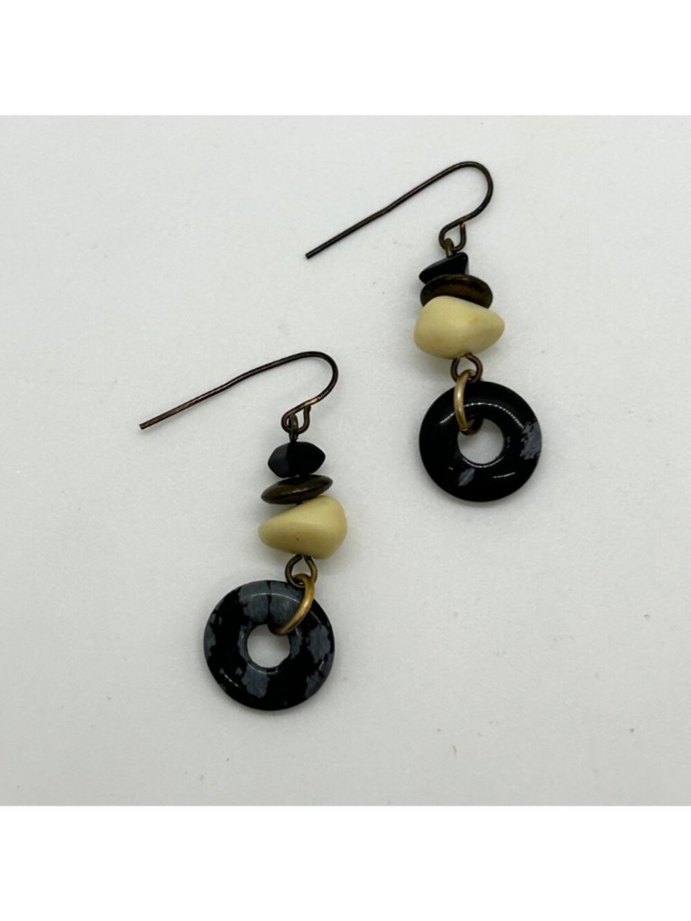 Handcrafted Acrylic Bead and Donut Ring Stacked Bead Dangle Earrings - Picture 5 of 11